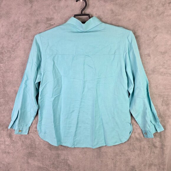 Womens Dialogue Blue Linen Rayon Blend Shirt Button Up Long Sleeve Size M - Picture 4 of 7